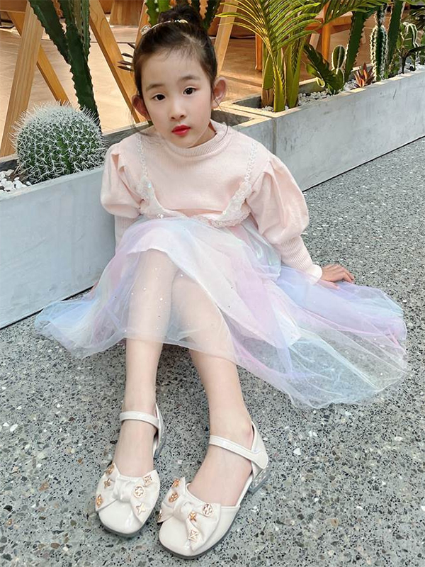 儿童小皮鞋2022年春夏季新款女童洋气蝴蝶结水晶鞋高跟鞋演出鞋潮
